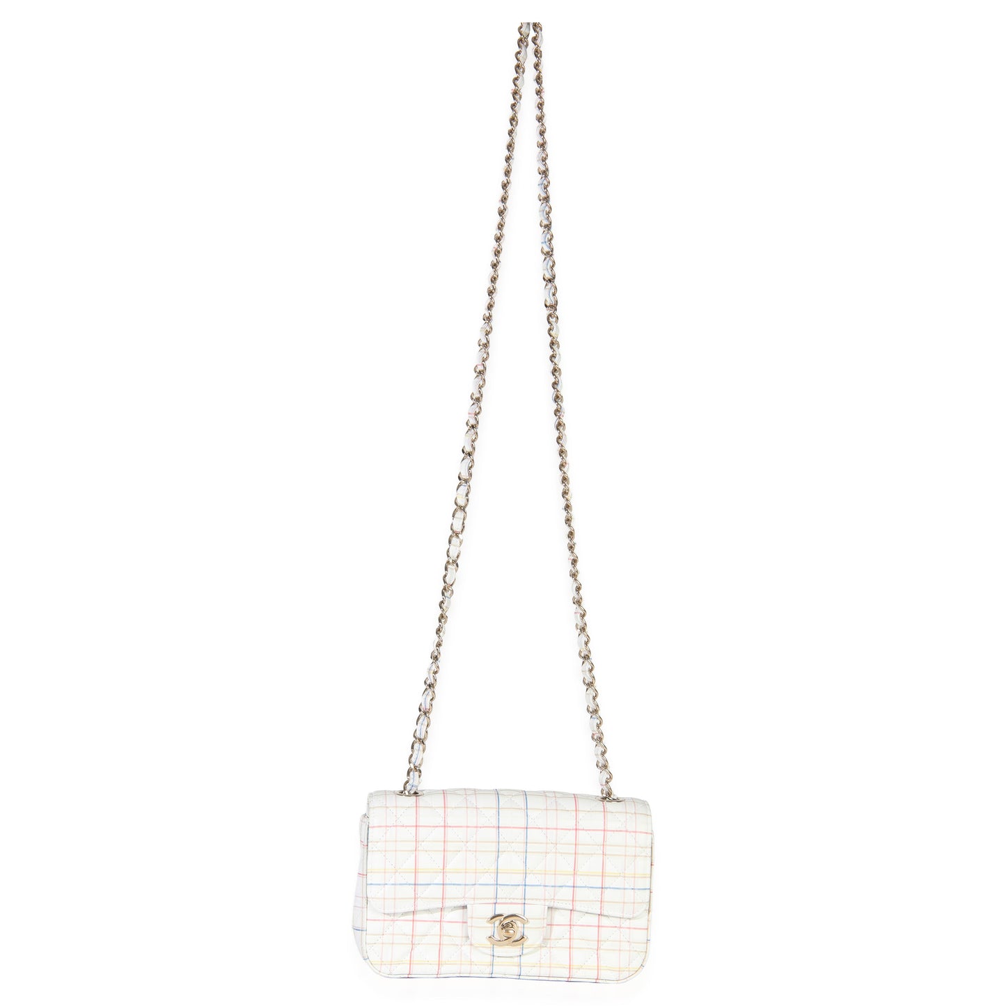 Chanel White Multicolor Calfskin Tweed Print Mini Rectangular Flap Bag