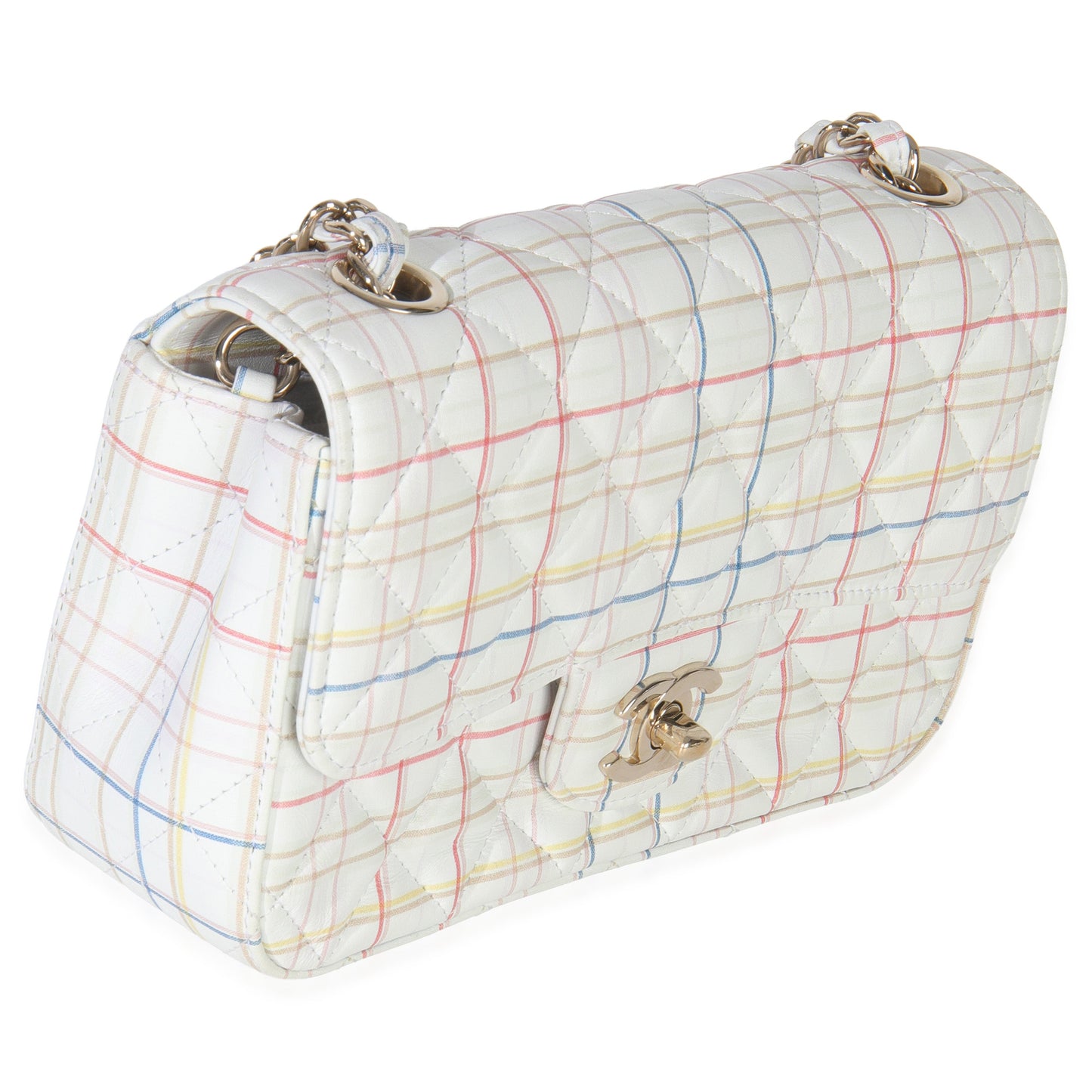 Chanel White Multicolor Calfskin Tweed Print Mini Rectangular Flap Bag