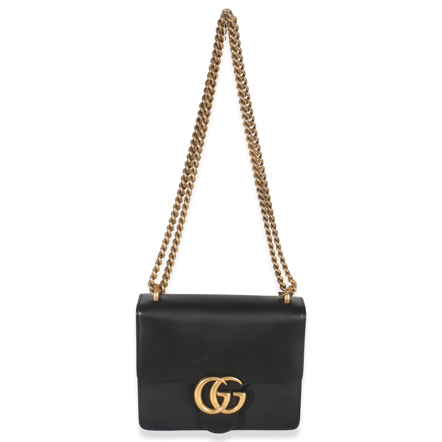 Gucci Black Smooth Calfskin Small GG Marmont Chain Bag