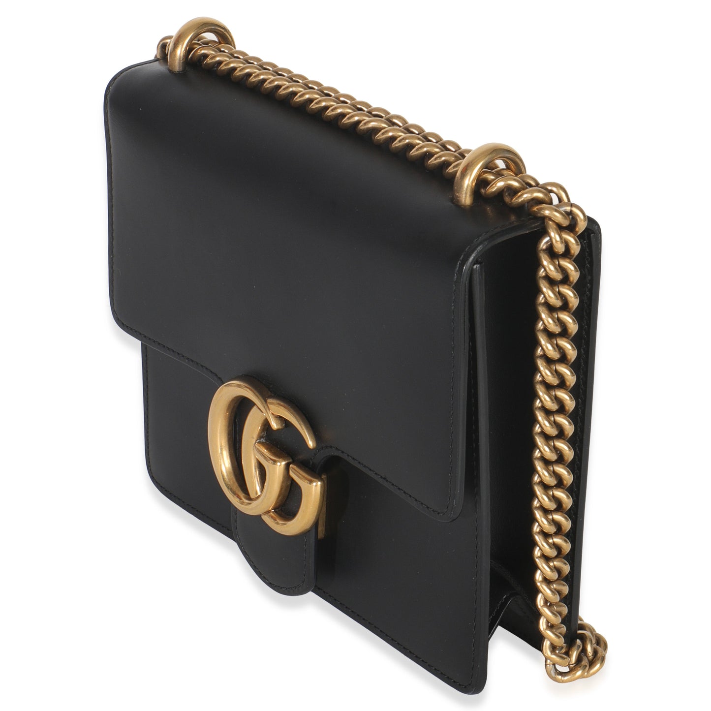 Gucci Black Smooth Calfskin Small GG Marmont Chain Bag