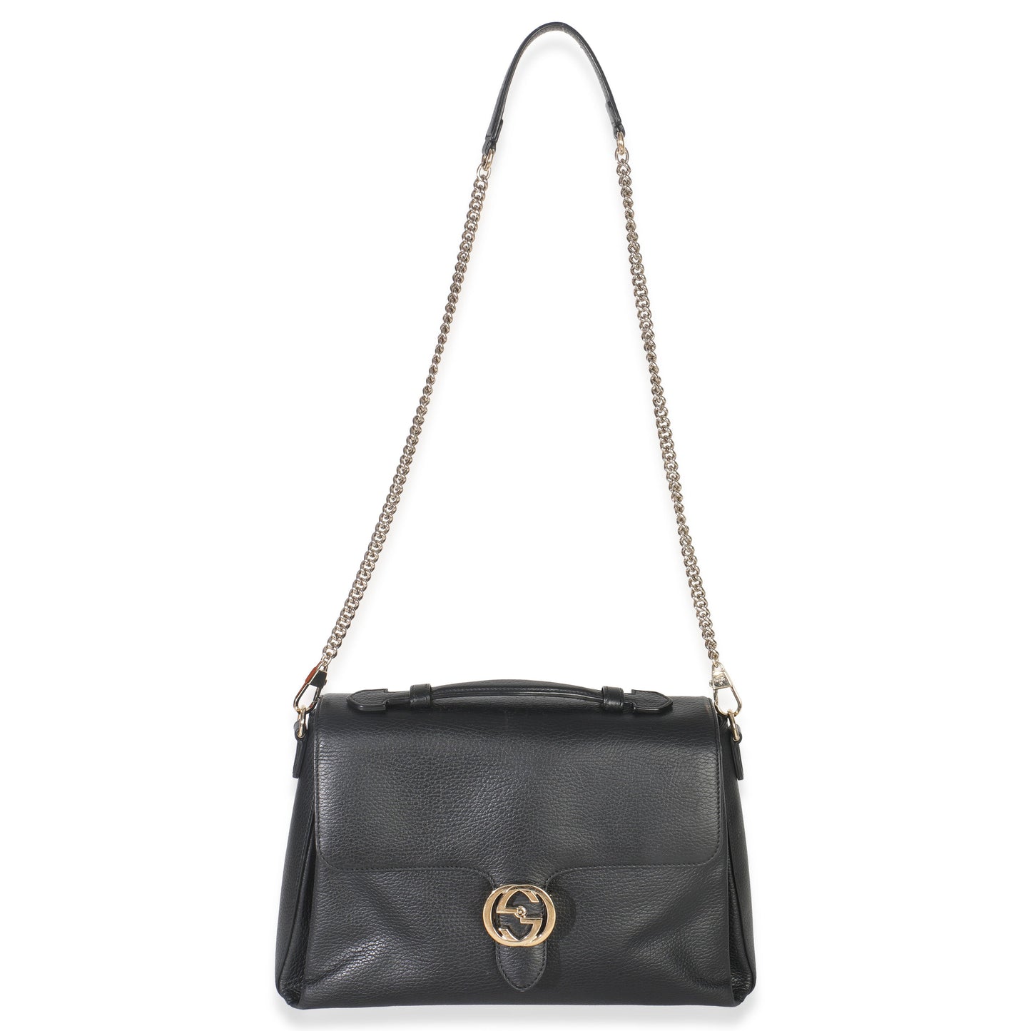 Gucci Black Pebbled Calfskin Medium Interlocking G Flap Bag