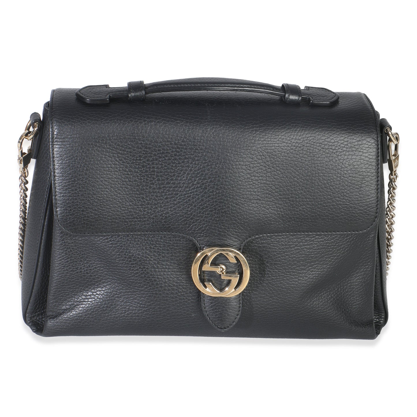 Gucci Black Pebbled Calfskin Medium Interlocking G Flap Bag
