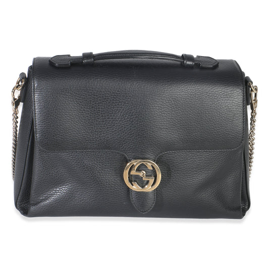 Gucci Black Pebbled Calfskin Medium Interlocking G Flap Bag
