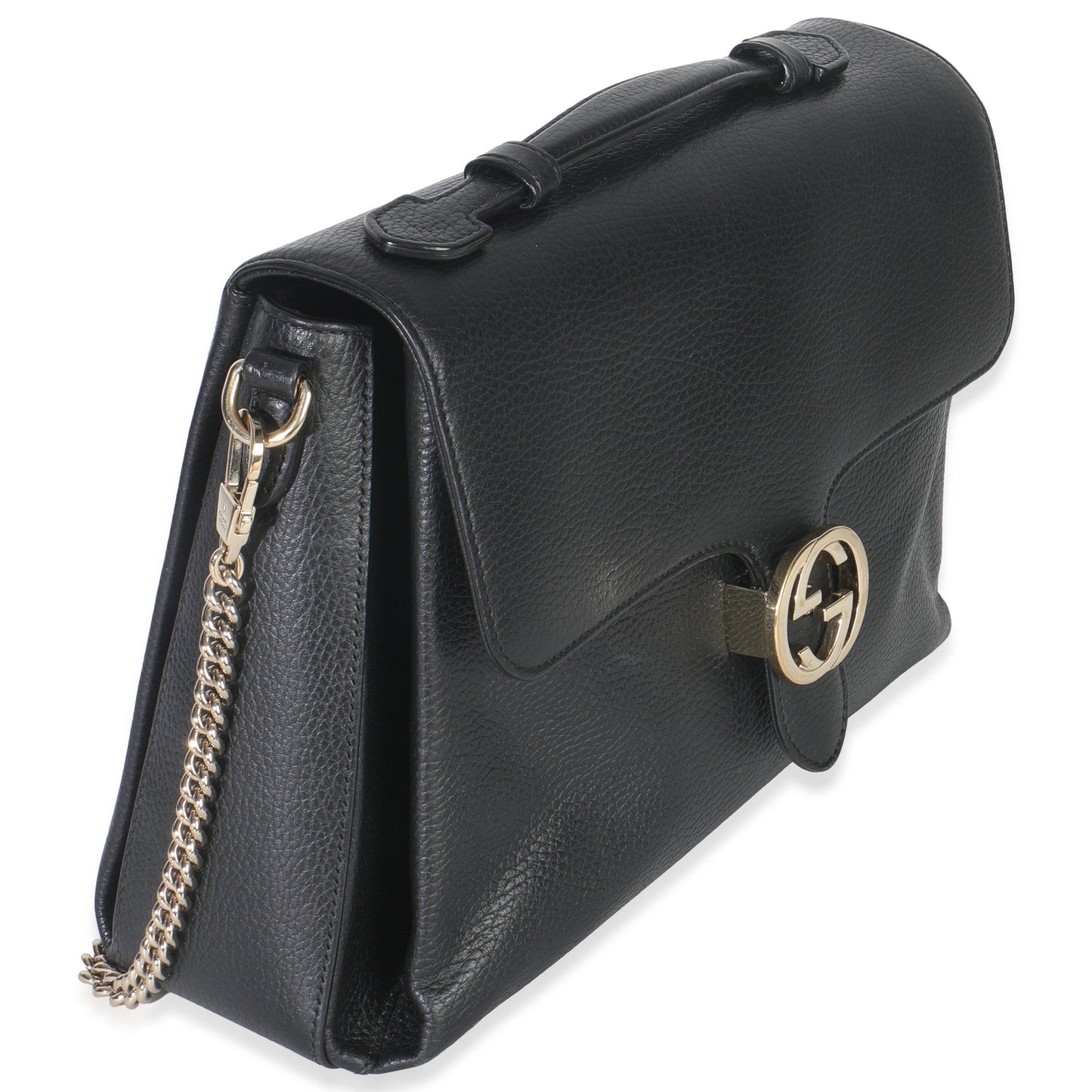 Gucci Black Pebbled Calfskin Medium Interlocking G Flap Bag