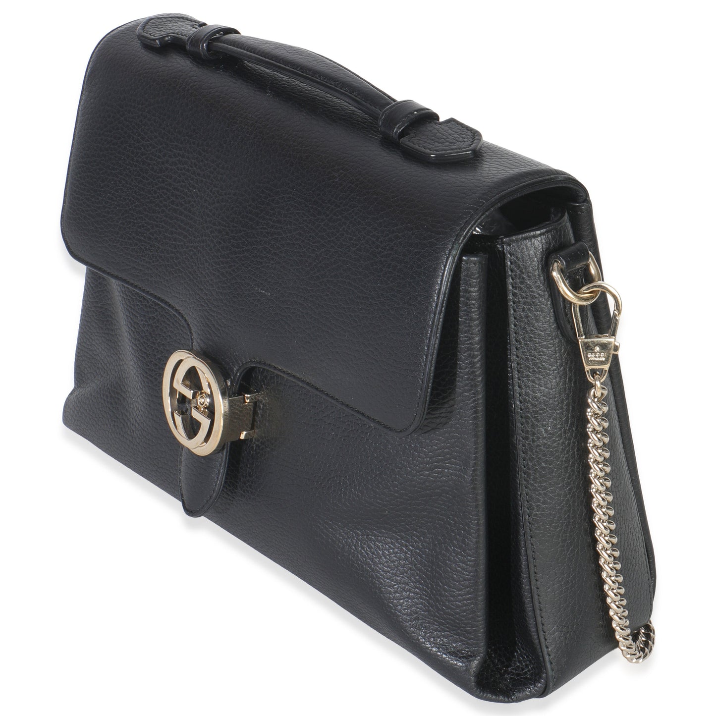 Gucci Black Pebbled Calfskin Medium Interlocking G Flap Bag