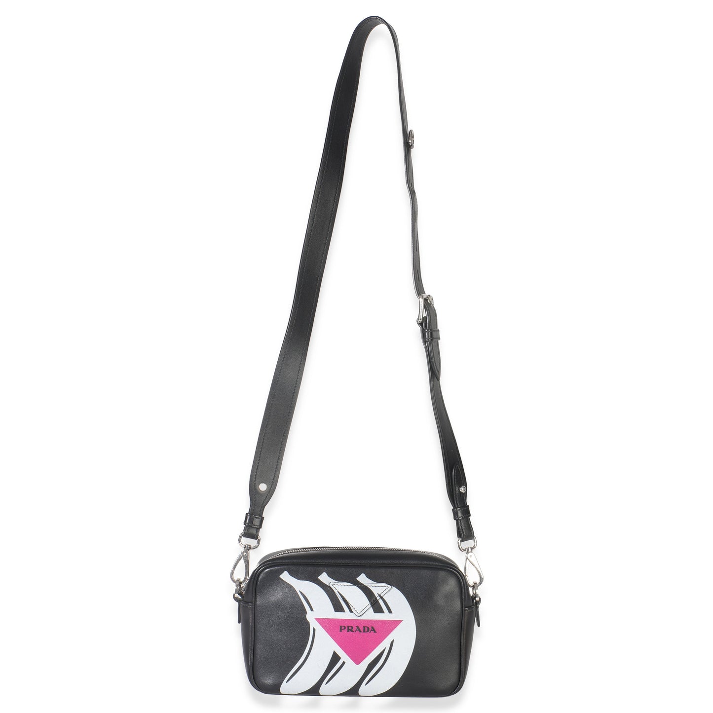 Prada Black Pink Calfskin Banana Logo Crossbody Bag