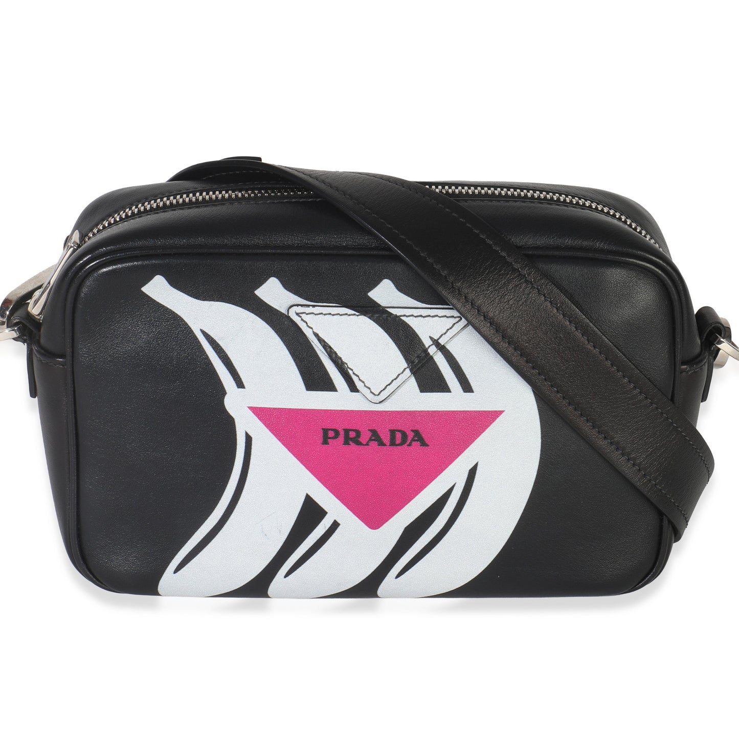 Prada Black Pink Calfskin Banana Logo Crossbody Bag