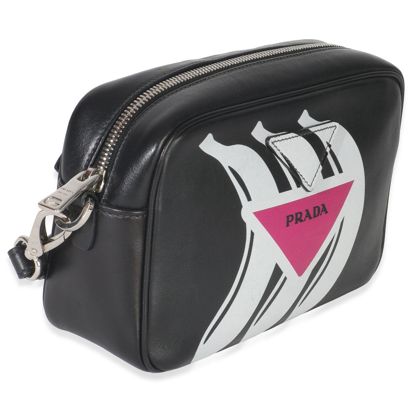 Prada Black Pink Calfskin Banana Logo Crossbody Bag