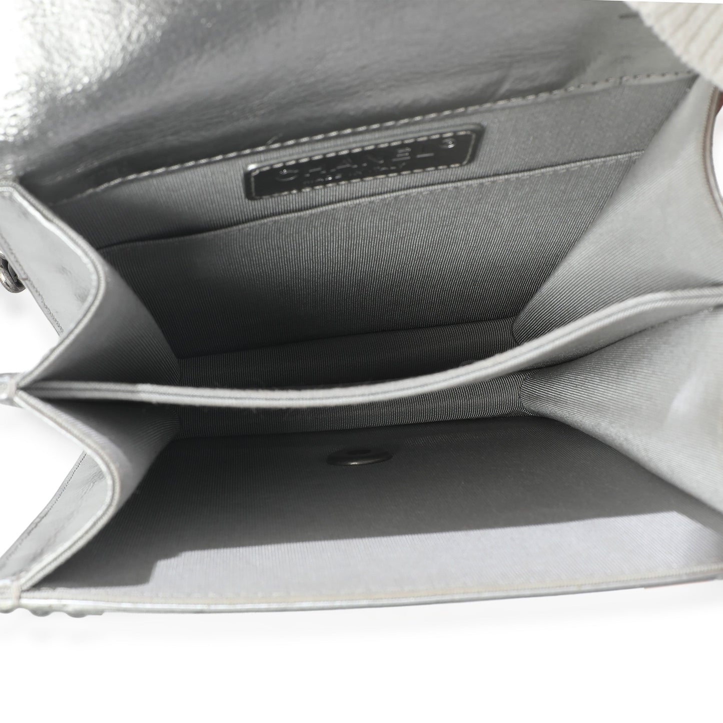 Chanel Silver Quilted Crinkled Goatskin North South Boy Bag