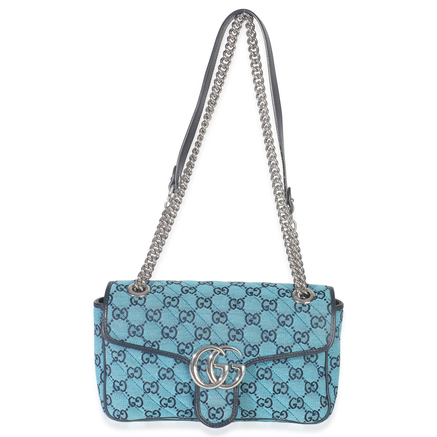 Gucci Blue Matelasse Canvas Diagonal Small GG Marmont Shoulder Bag