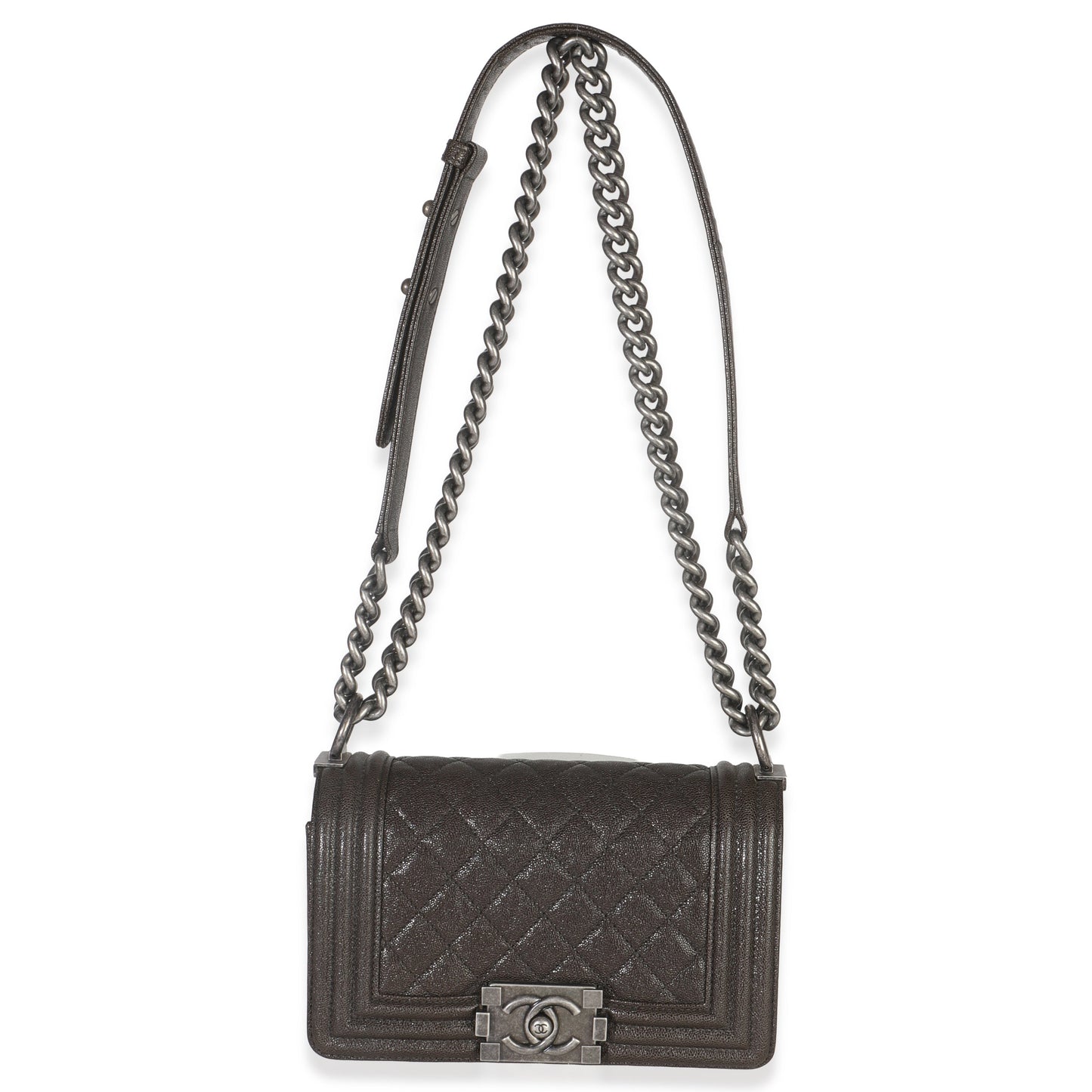 Chanel Brown Quilted Caviar Small Boy Handbag