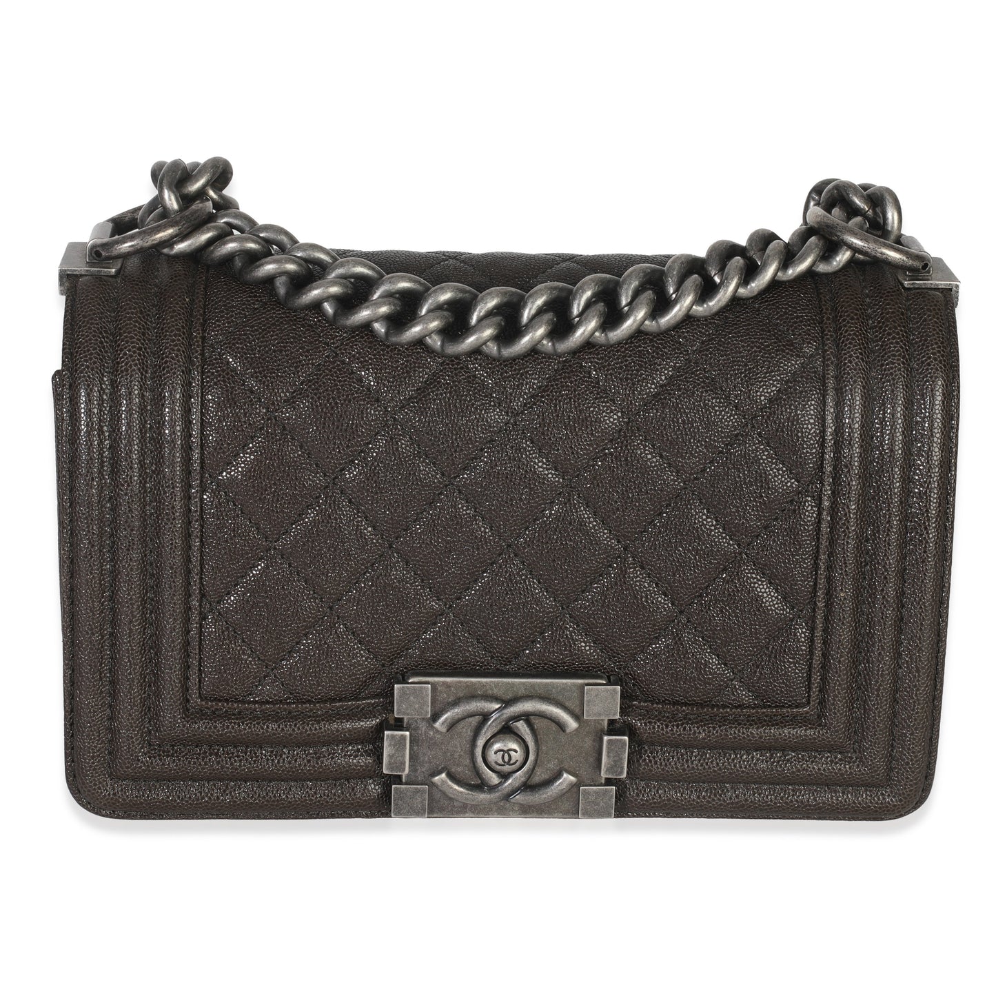 Chanel Brown Quilted Caviar Small Boy Handbag