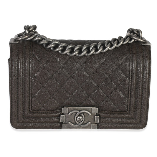 Chanel Brown Quilted Caviar Small Boy Handbag
