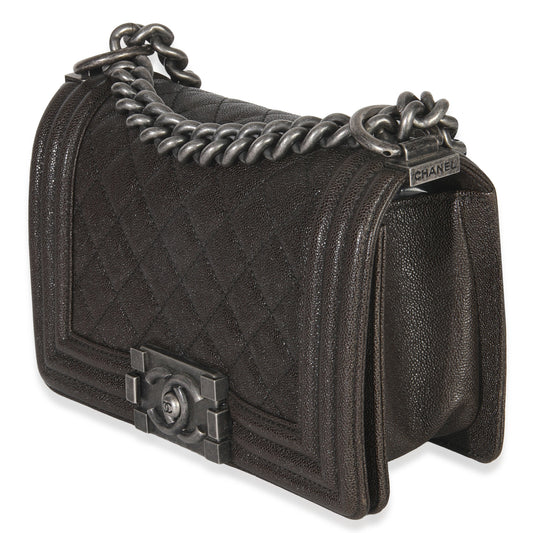 Chanel Brown Quilted Caviar Small Boy Handbag