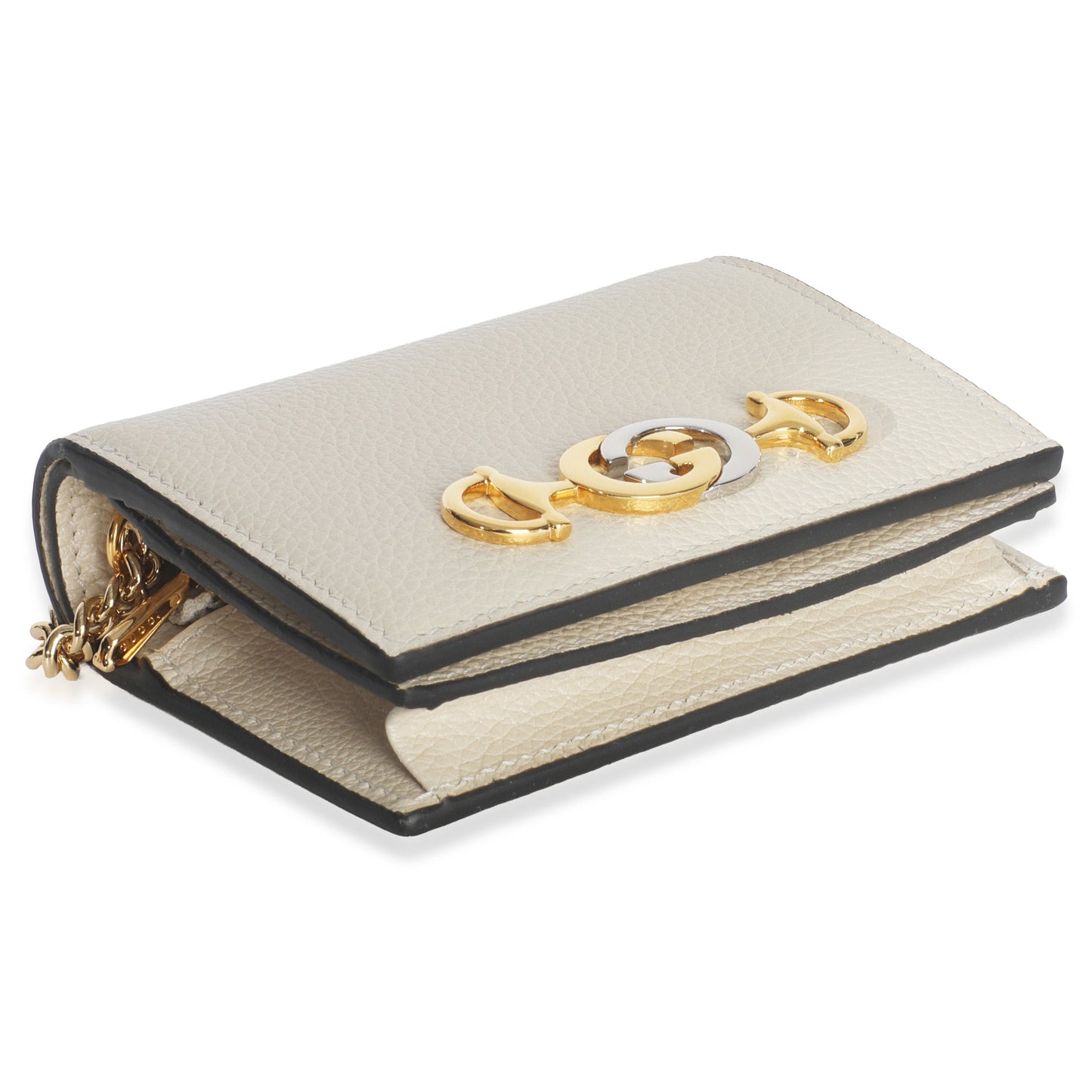 Gucci Vintage White Grainy Calfskin Zumi Chain Card Case Wallet