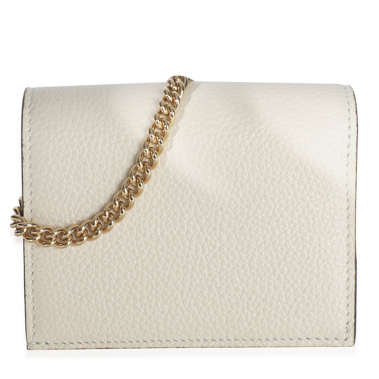 Gucci Vintage White Grainy Calfskin Zumi Chain Card Case Wallet