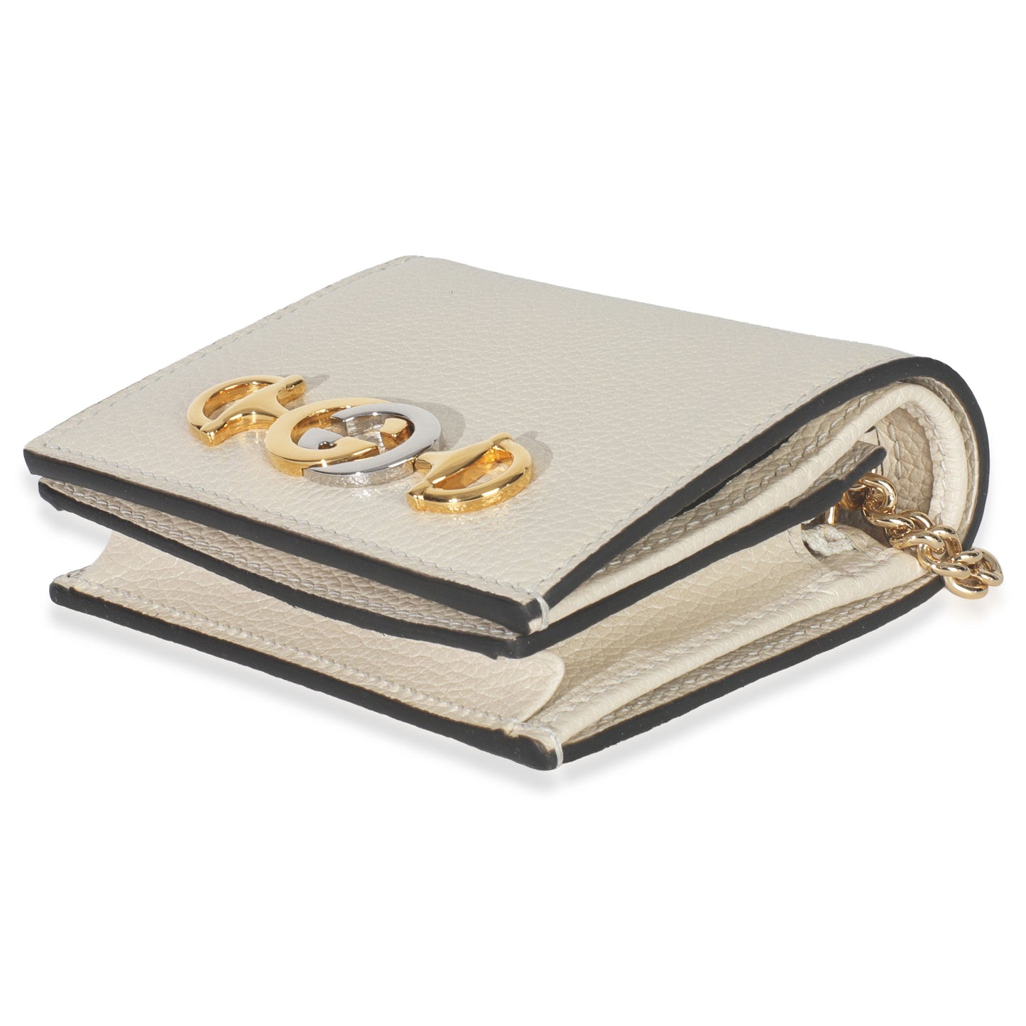 Gucci Vintage White Grainy Calfskin Zumi Chain Card Case Wallet