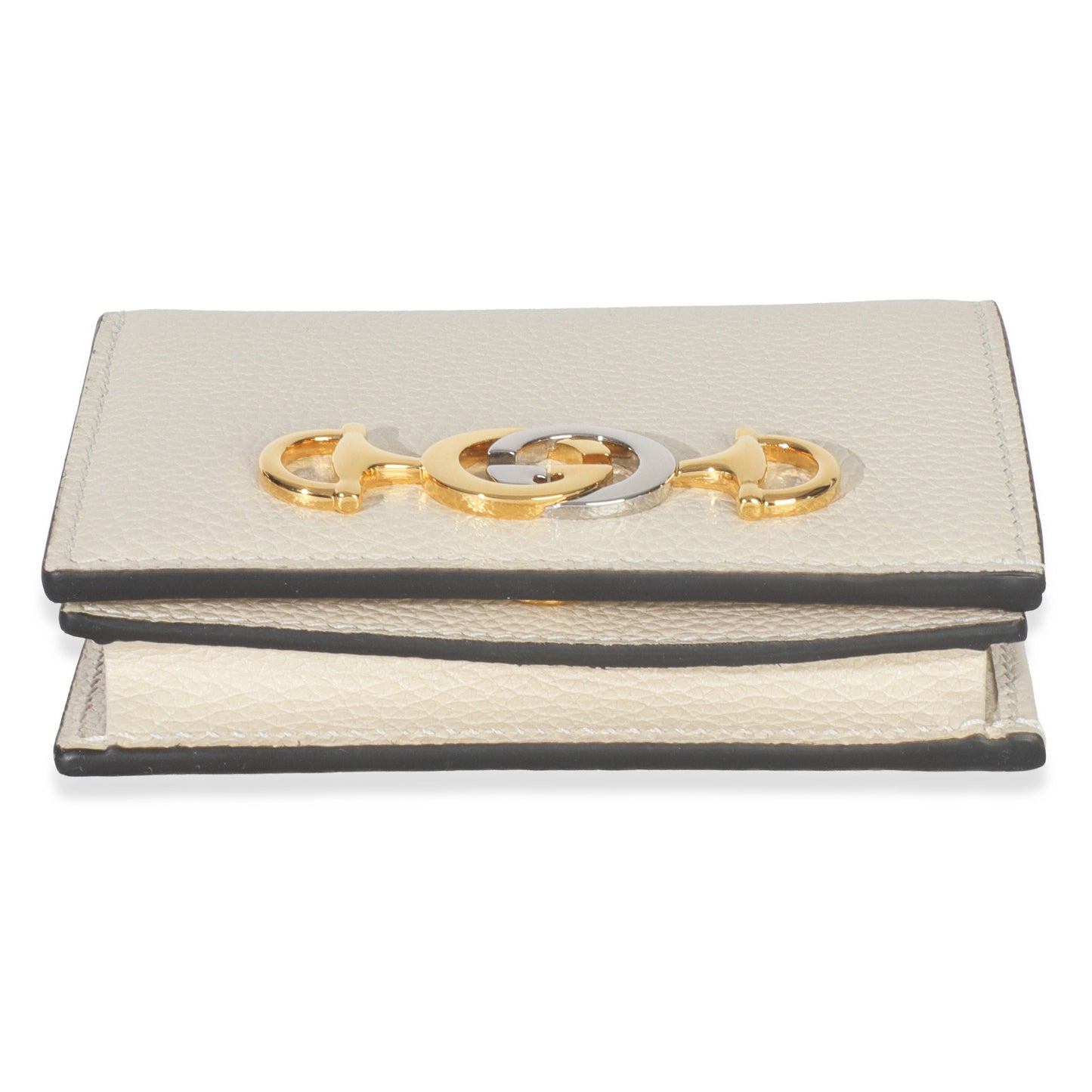 Gucci Vintage White Grainy Calfskin Zumi Chain Card Case Wallet