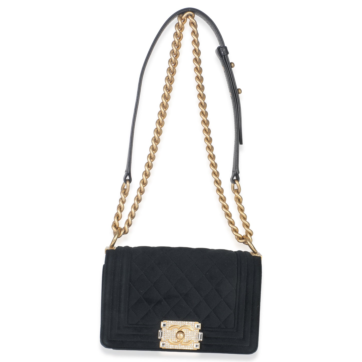 Chanel Black Quilted Velvet Strass Small Boy Bag
