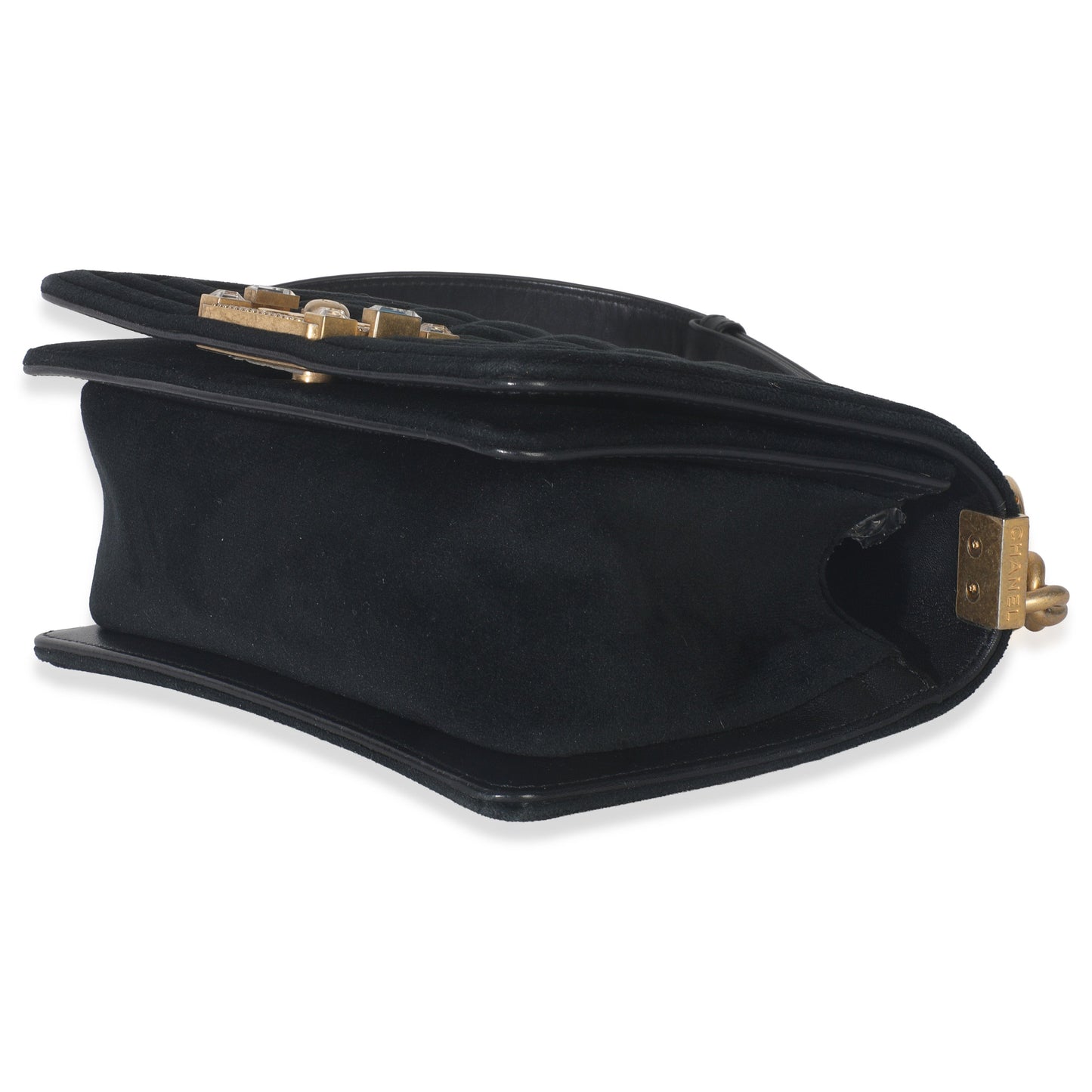 Chanel Black Quilted Velvet Strass Small Boy Bag