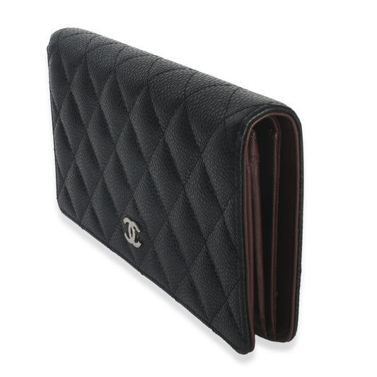 Chanel Black Quilted Caviar Yen Flap Wallet