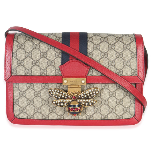 Gucci Red Calfskin GG Supreme Canvas Medium Margaret Shoulder Bag