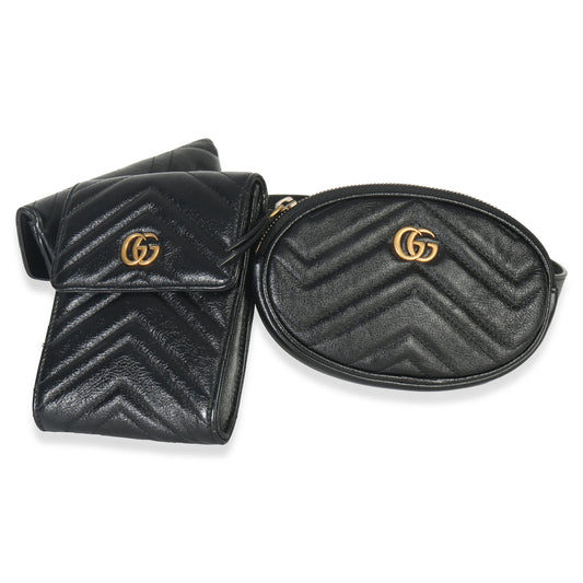 Gucci Black Matelasse Calfskin GG Marmont Triple Pouch Belt Bag