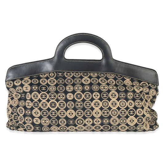Chanel Beige Black Jersey Coco Mark Allover Handle Bag
