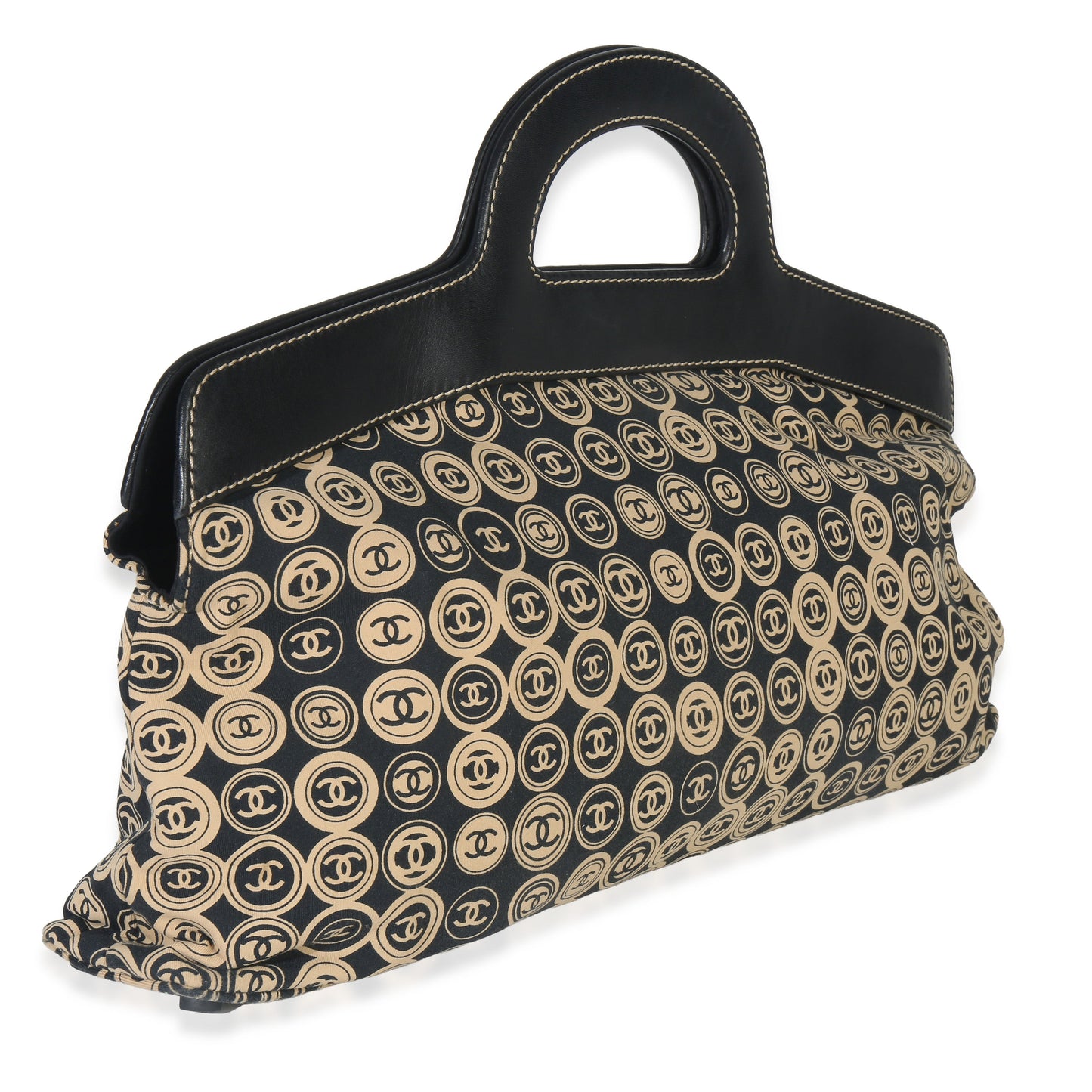 Chanel Beige Black Jersey Coco Mark Allover Handle Bag