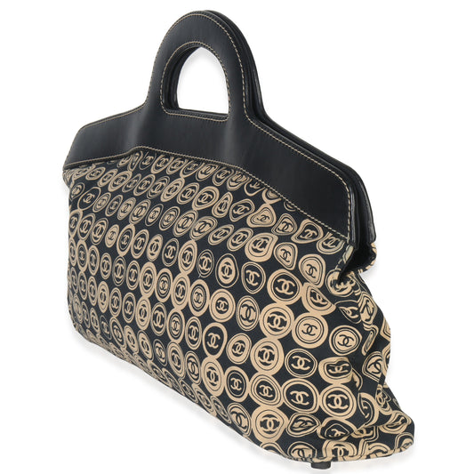Chanel Beige Black Jersey Coco Mark Allover Handle Bag