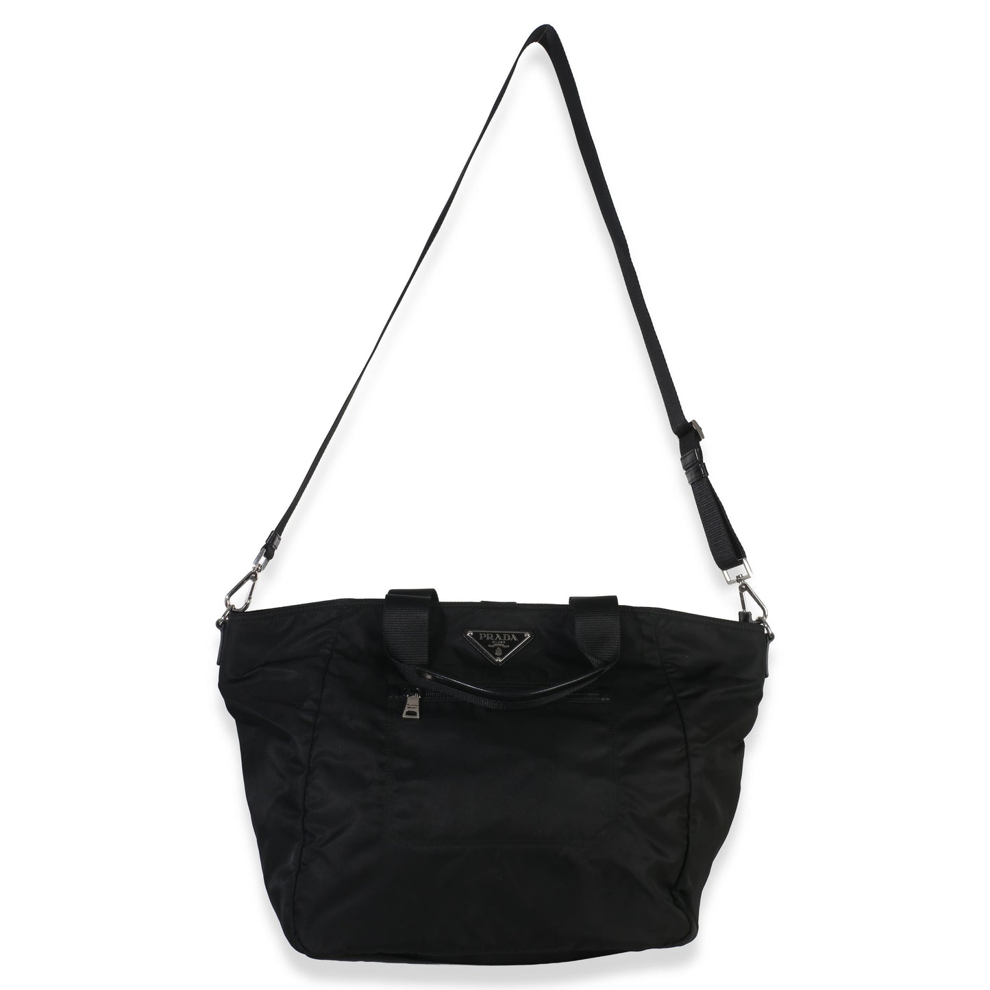 Prada Black Tessuto Saffiano Leather Large Weekender Tote