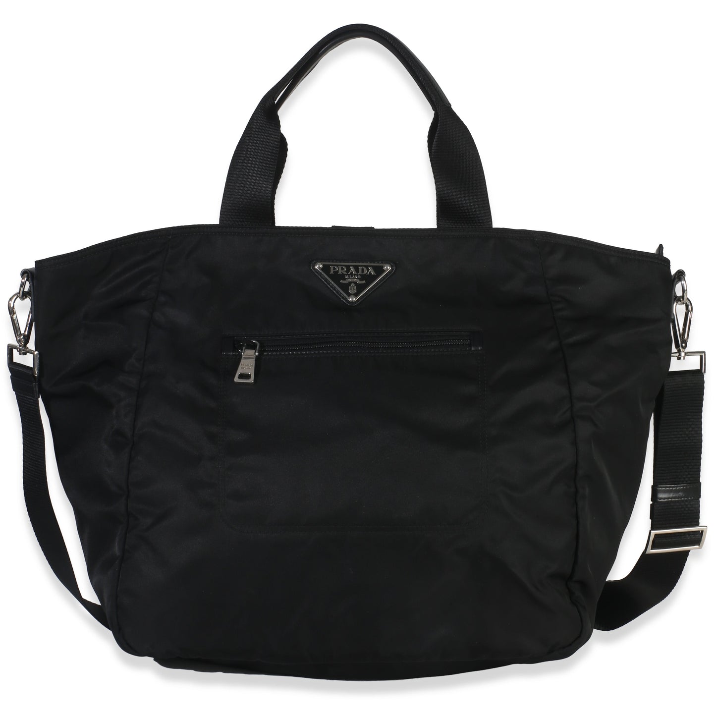 Prada Black Tessuto Saffiano Leather Large Weekender Tote