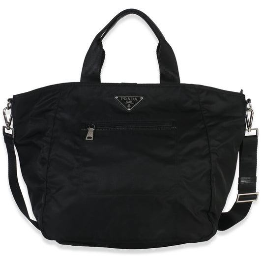 Prada Black Tessuto Saffiano Leather Large Weekender Tote