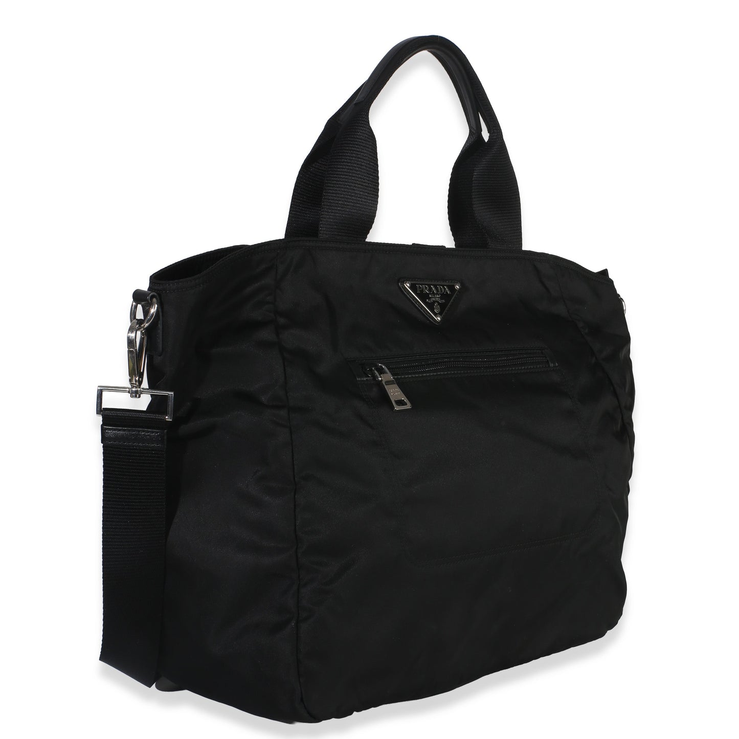 Prada Black Tessuto Saffiano Leather Large Weekender Tote