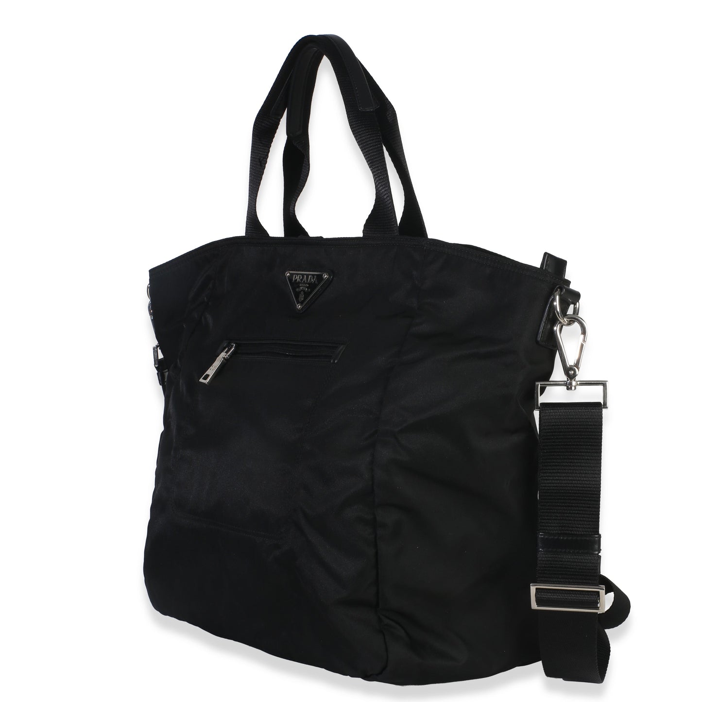 Prada Black Tessuto Saffiano Leather Large Weekender Tote