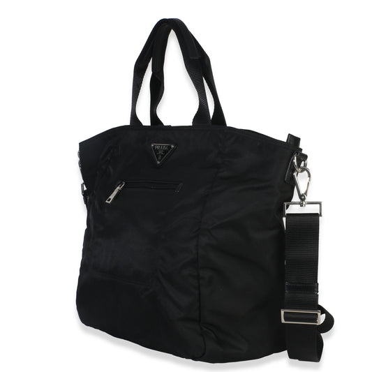 Prada Black Tessuto Saffiano Leather Large Weekender Tote