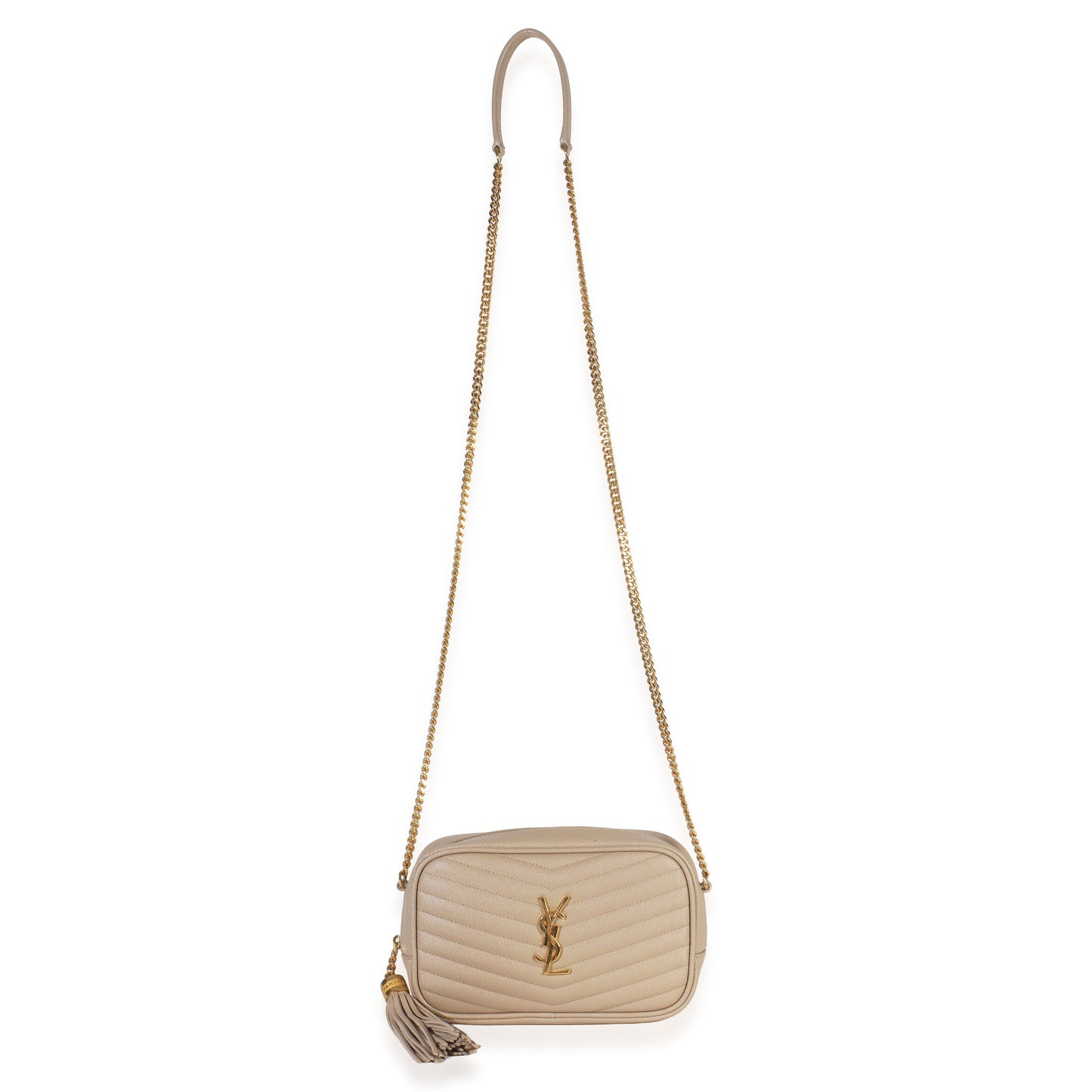 Saint Laurent Beige Grain De Poudre Matelasse Mini Lou Camera Bag