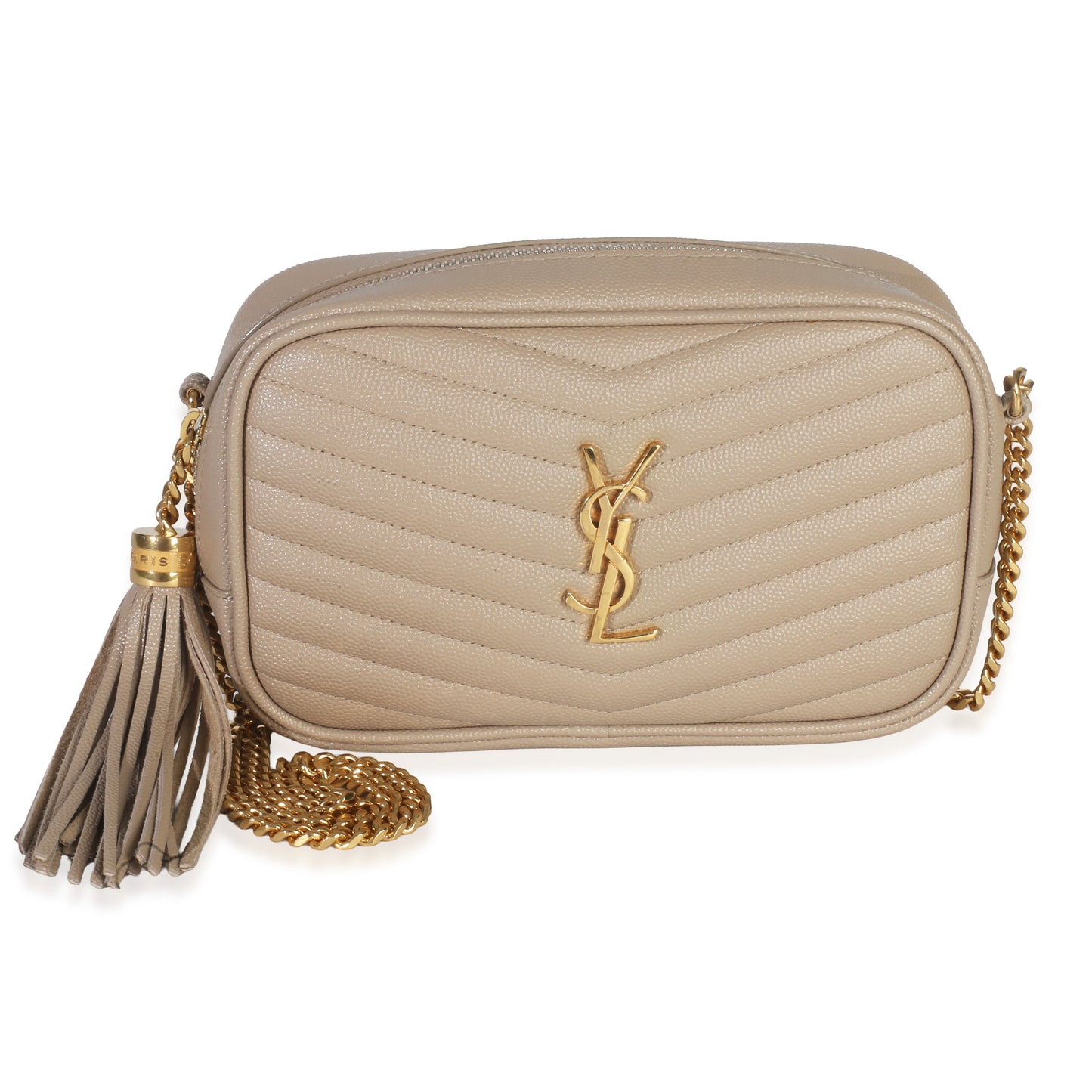 Saint Laurent Beige Grain De Poudre Matelasse Mini Lou Camera Bag