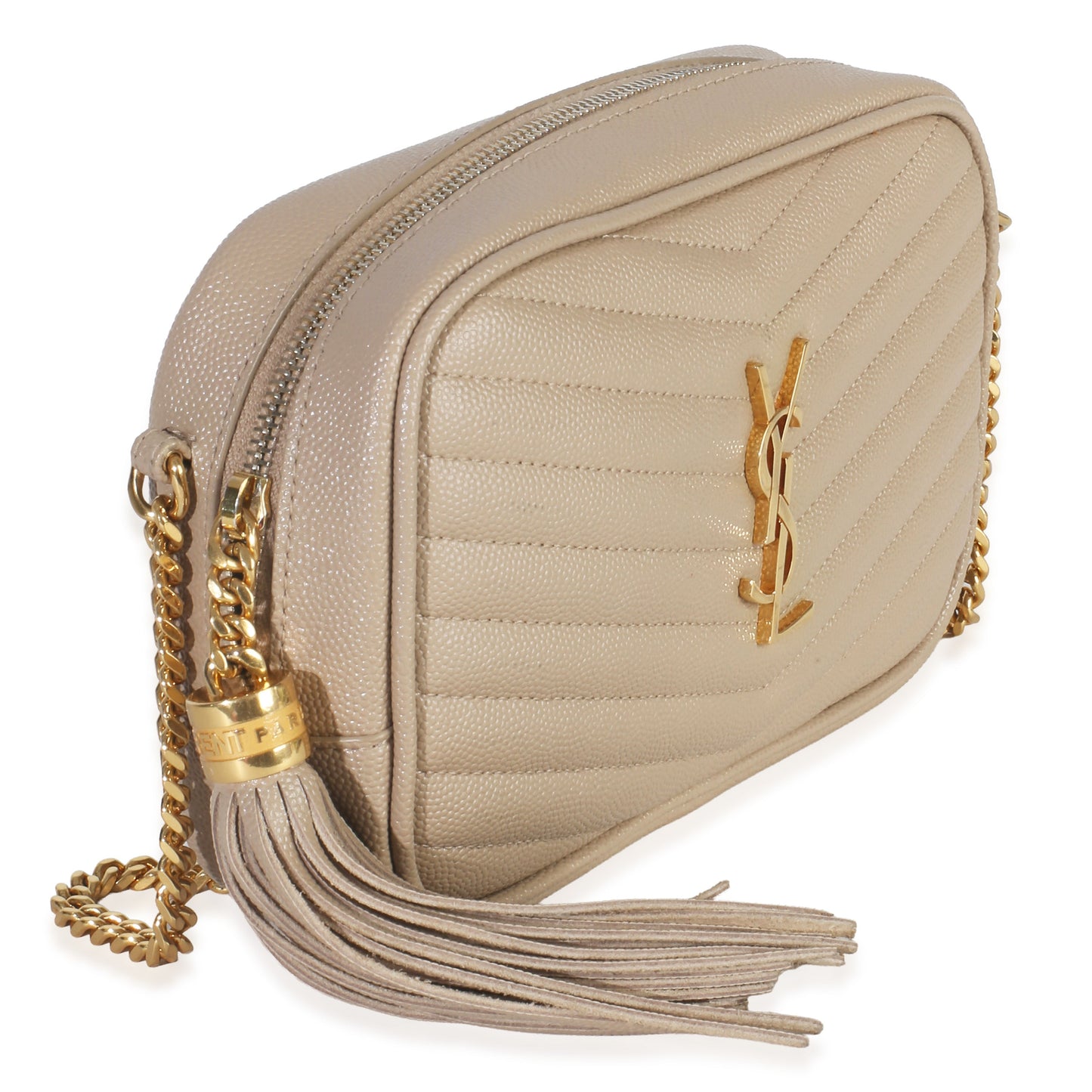 Saint Laurent Beige Grain De Poudre Matelasse Mini Lou Camera Bag