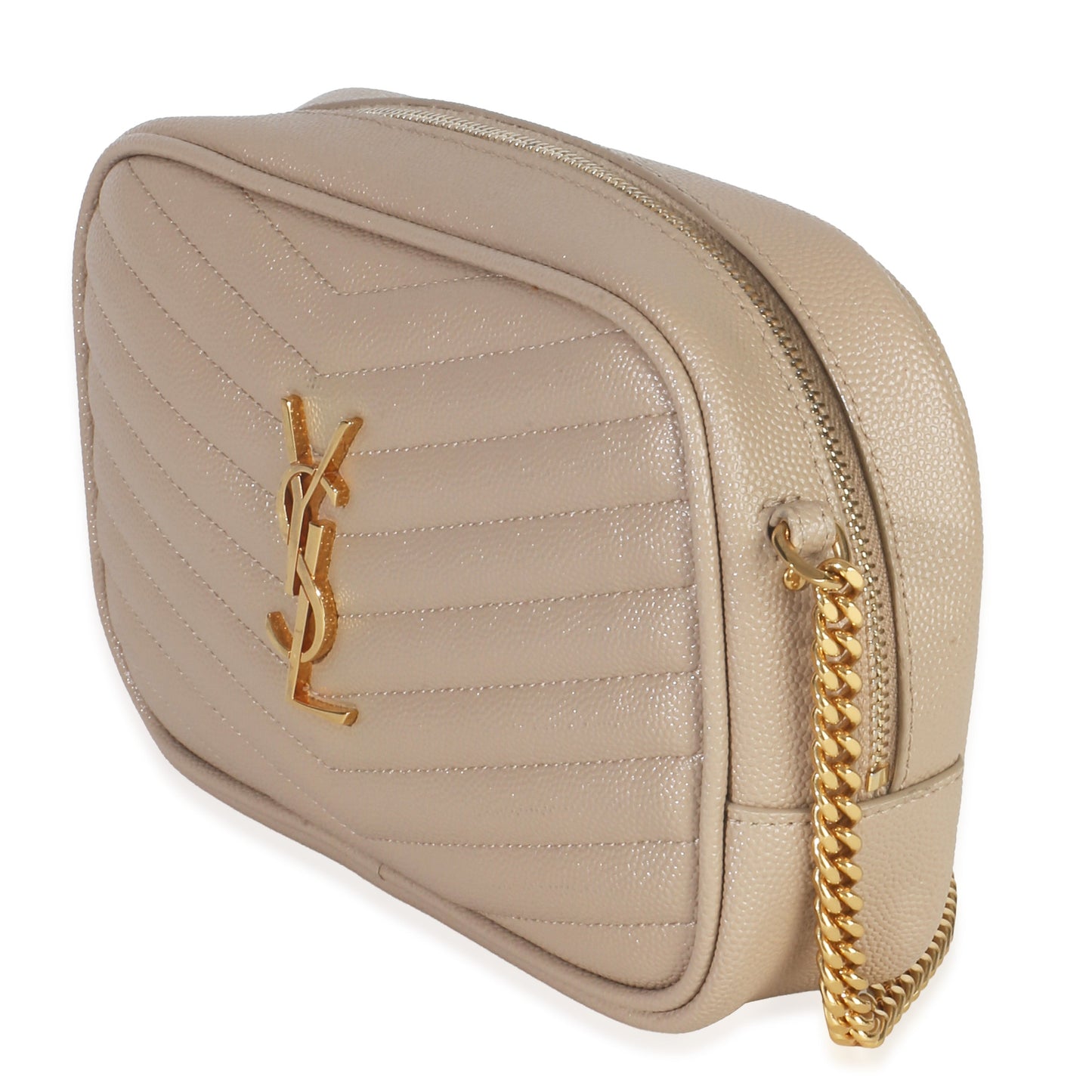 Saint Laurent Beige Grain De Poudre Matelasse Mini Lou Camera Bag