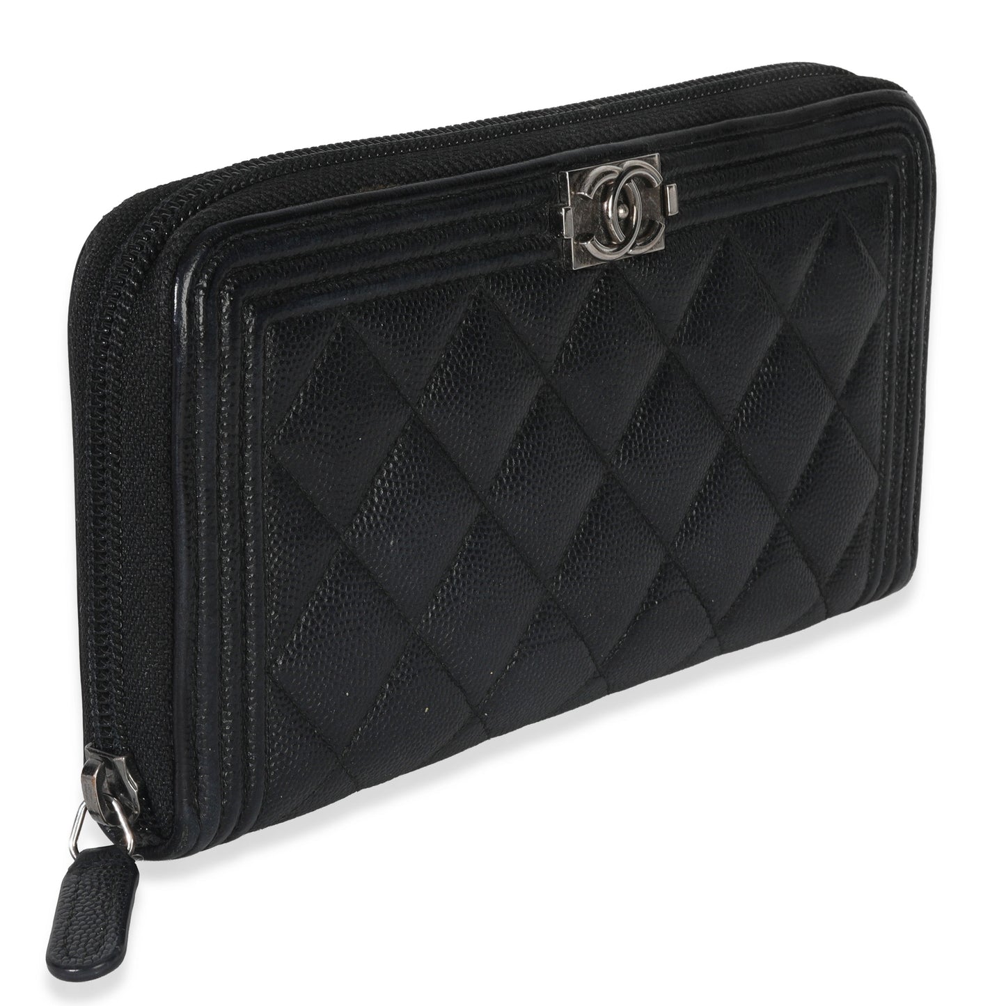 Chanel Black Quilted Caviar Zip Around Boy Long Wallet