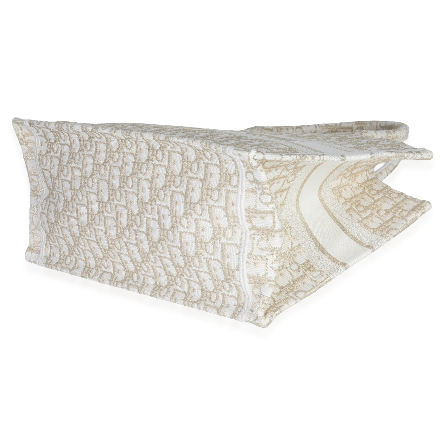 Dior White Gold Tone Oblique Embroidery Medium Book Tote