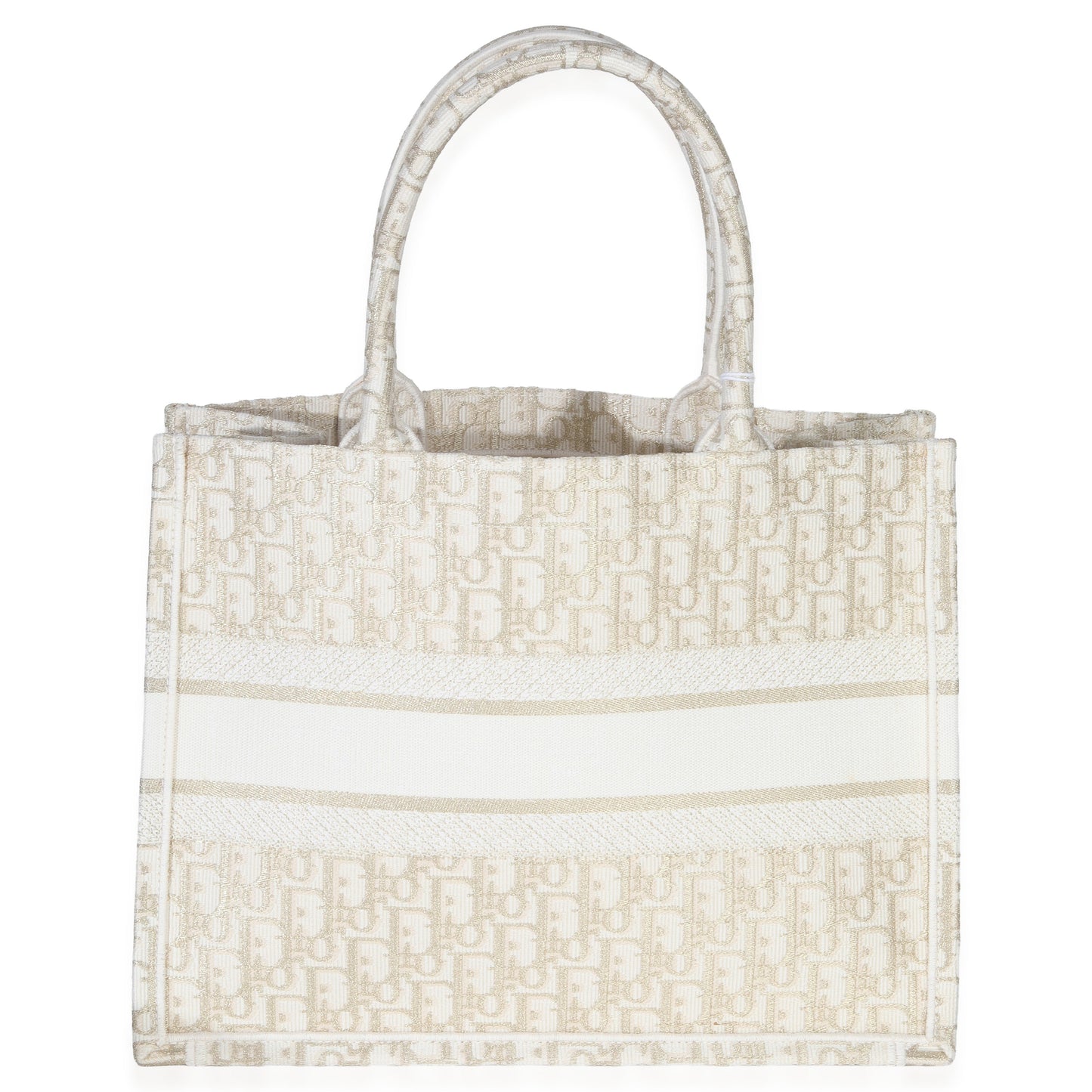Dior White Gold Tone Oblique Embroidery Medium Book Tote