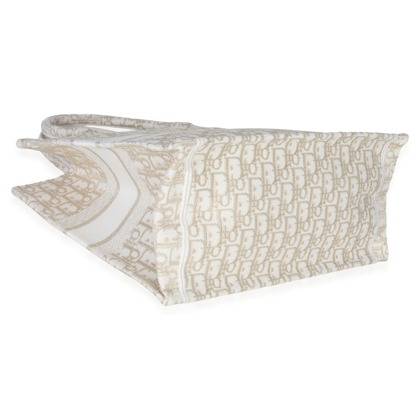 Dior White Gold Tone Oblique Embroidery Medium Book Tote