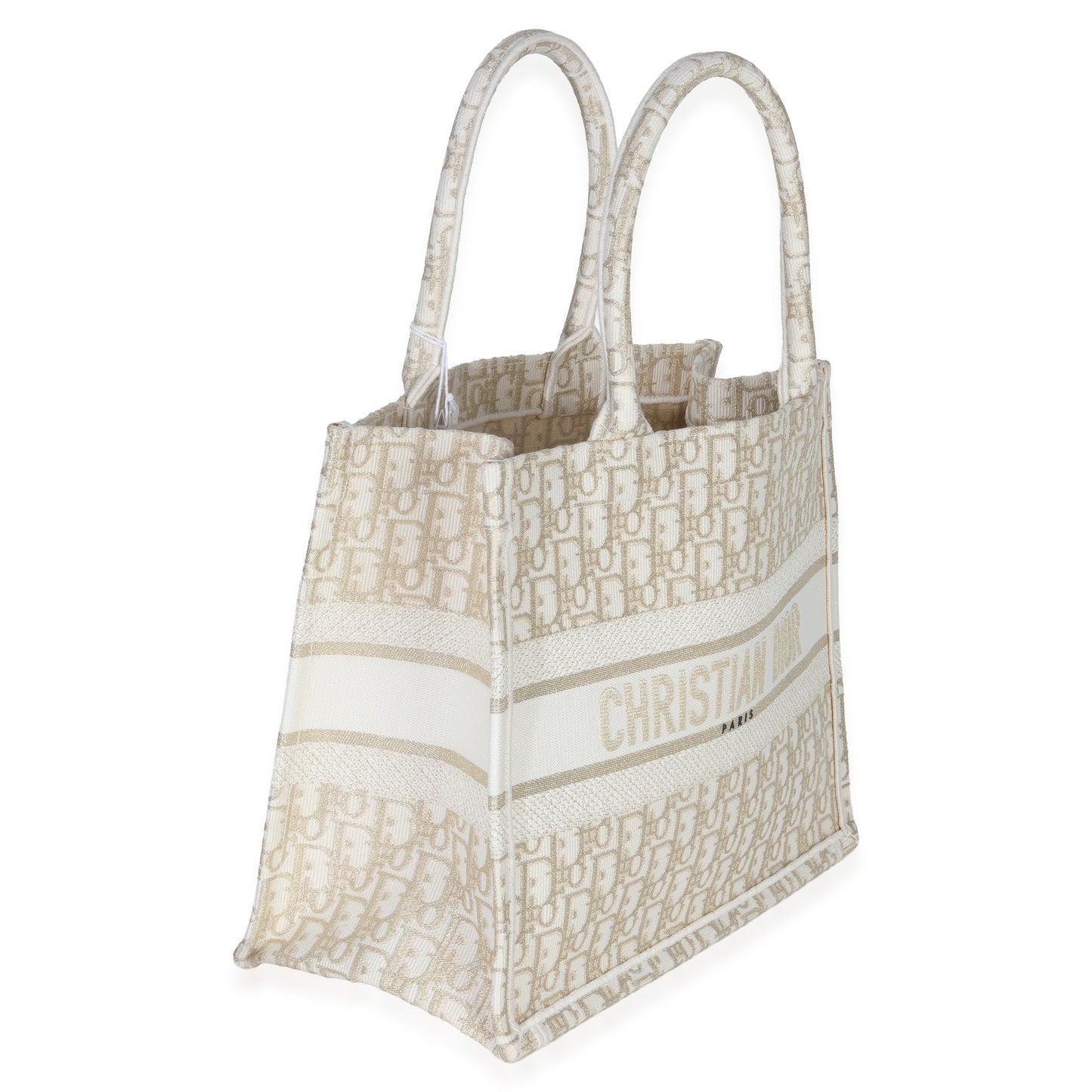 Dior White Gold Tone Oblique Embroidery Medium Book Tote