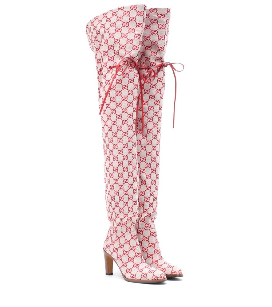 GUCCI MONOGRAM LISA LEATHER OVER THE KNEE BOOTS