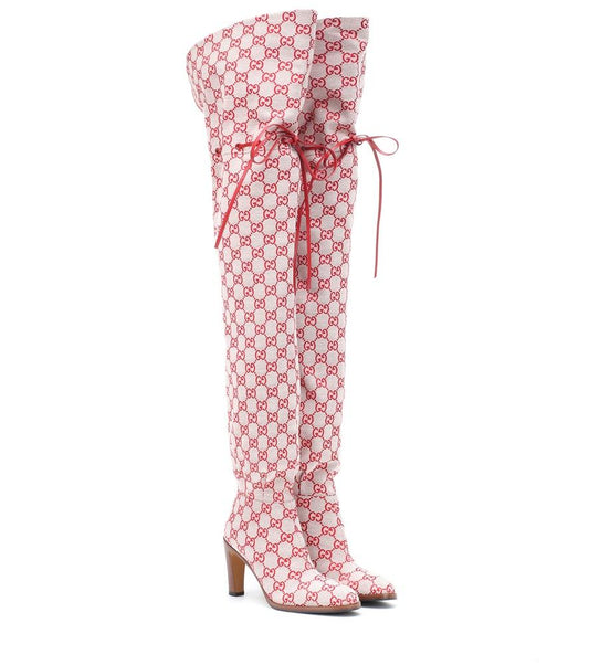 GUCCI MONOGRAM LISA LEATHER OVER THE KNEE BOOTS