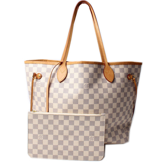 Louis Vuitton Neverfull MM W/ Pochette Damier Azur
