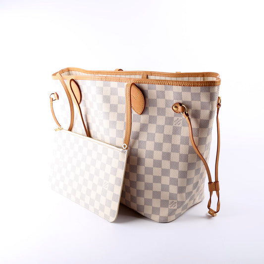 Louis Vuitton Neverfull With Wallet MM Azur White Interior