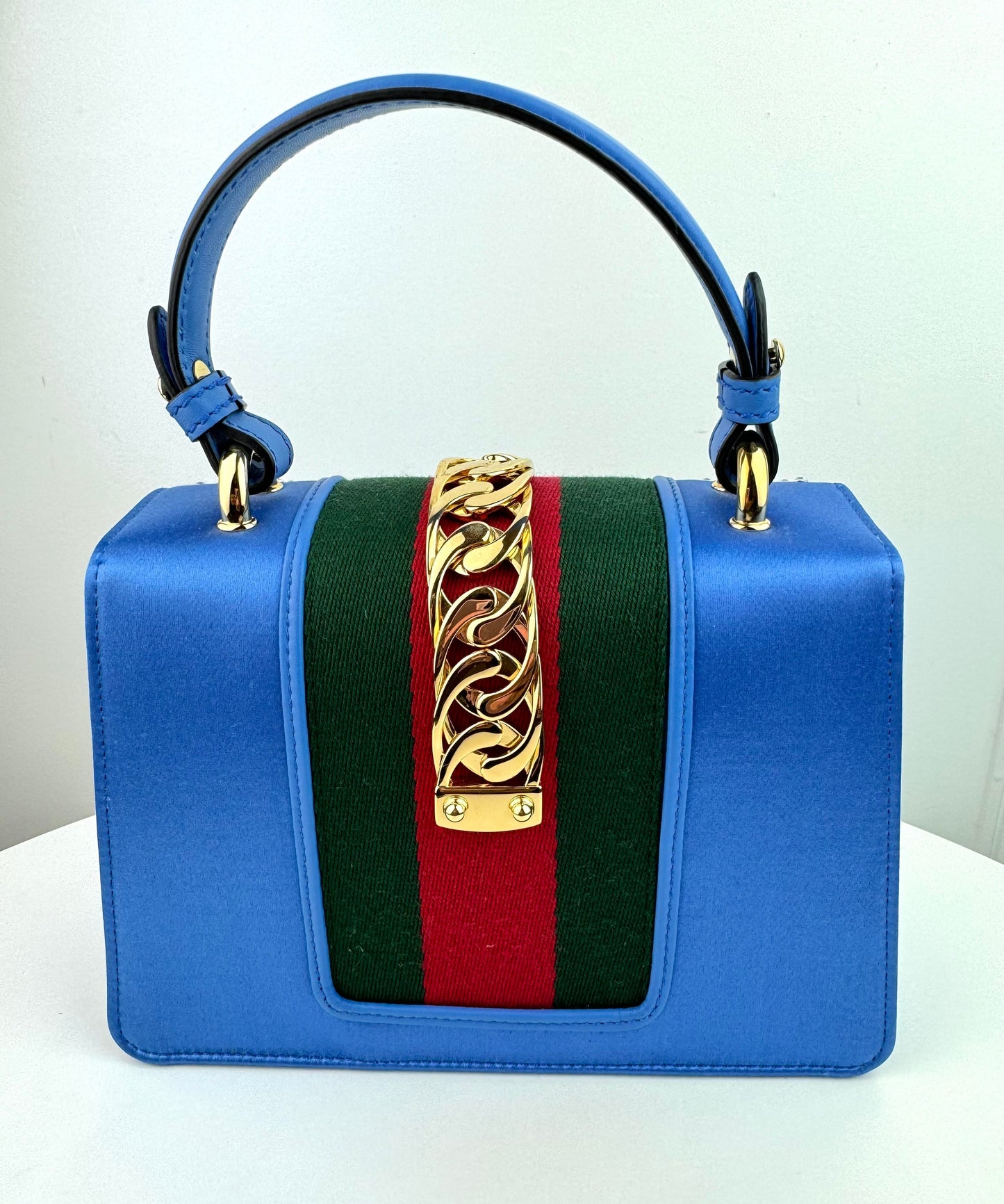 Gucci Satin Blue Sylvie Crystal Mini Bag